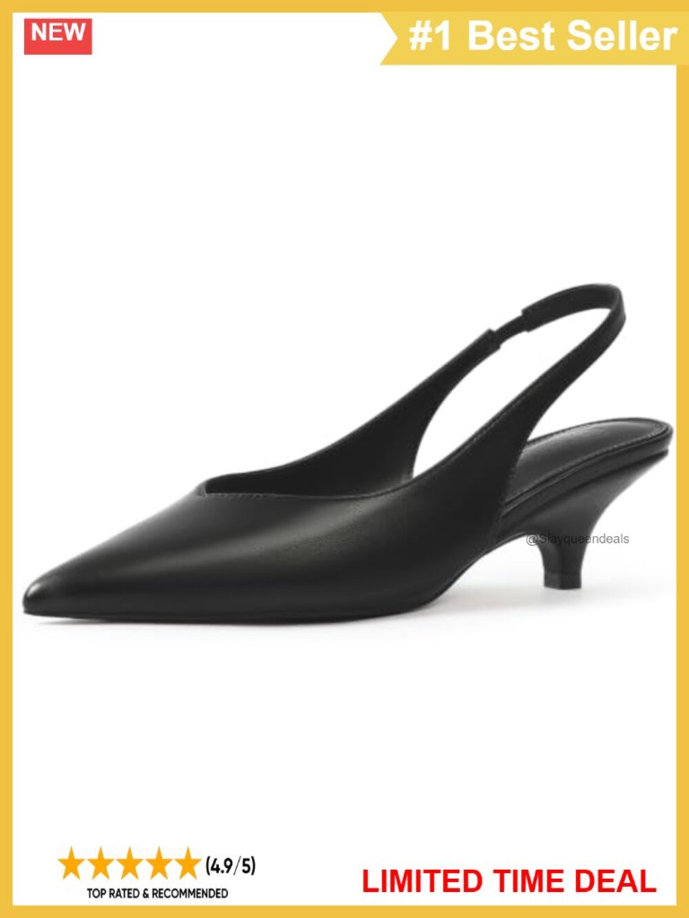 Pointy Toe Slingback Kitten Heels Faux Leather Pumps